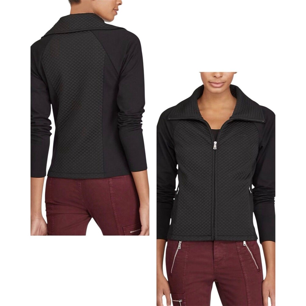 Lauren Ralph Lauren Funnelneck Zip Quilted Jacket Black Women Sz L Casual Cold